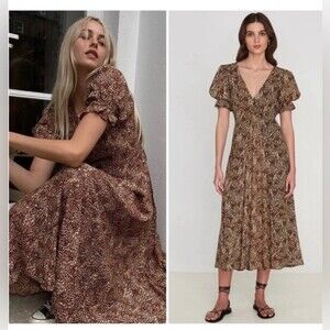 FAITHFULL THE BRAND Leopard midi dress size 2/XS NWT